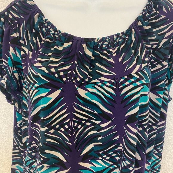 Worthington Abstract lines Geometric Print Top short sleeves Large - Picture 2 of 7
